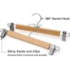 imageSONGMICS 12 Pack Wooden Pants Hangers Premium Solid Wood with NonSlip Felt Hold Pants Tightly Smooth Finish Wood Skirt Hangers with 360 Swivel Hook Natural UCRW00712With Clips