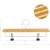 imageSONGMICS 12 Pack Wooden Pants Hangers Premium Solid Wood with NonSlip Felt Hold Pants Tightly Smooth Finish Wood Skirt Hangers with 360 Swivel Hook Natural UCRW00712With Adjustable Clips