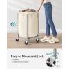 imageSONGMICS 502Gallon 190 L Laundry Basket with Wheels Rolling Round HeavyDuty Laundry Hamper Cart with Steel Frame and Removable Bag 2 Locking Wheels Cream White and Metallic Silver URLS01MZCream White  Metallic Silver