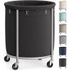 imageSONGMICS 502Gallon 190 L Laundry Basket with Wheels Rolling Round HeavyDuty Laundry Hamper Cart with Steel Frame and Removable Bag 2 Locking Wheels Cream White and Metallic Silver URLS01MZInk Black  Metallic Silver
