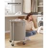 imageSONGMICS 502Gallon 190 L Laundry Basket with Wheels Rolling Round HeavyDuty Laundry Hamper Cart with Steel Frame and Removable Bag 2 Locking Wheels Cream White and Metallic Silver URLS01MZCamel Brown  Metallic Silver
