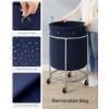 imageSONGMICS 502Gallon 190 L Laundry Basket with Wheels Rolling Round HeavyDuty Laundry Hamper Cart with Steel Frame and Removable Bag 2 Locking Wheels Cream White and Metallic Silver URLS01MZCharcoal Blue  Metallic Silver