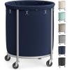 imageSONGMICS 502Gallon 190 L Laundry Basket with Wheels Rolling Round HeavyDuty Laundry Hamper Cart with Steel Frame and Removable Bag 2 Locking Wheels Cream White and Metallic Silver URLS01MZCharcoal Blue  Metallic Silver