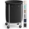 imageSONGMICS 502Gallon 190 L Laundry Basket with Wheels Rolling Round HeavyDuty Laundry Hamper Cart with Steel Frame and Removable Bag 2 Locking Wheels Cream White and Metallic Silver URLS01MZInk Black  Metallic Silver