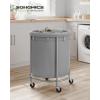 imageSONGMICS 502Gallon 190 L Laundry Basket with Wheels Rolling Round HeavyDuty Laundry Hamper Cart with Steel Frame and Removable Bag 2 Locking Wheels Cream White and Metallic Silver URLS01MZGray  Metallic Silver