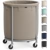 imageSONGMICS 502Gallon 190 L Laundry Basket with Wheels Rolling Round HeavyDuty Laundry Hamper Cart with Steel Frame and Removable Bag 2 Locking Wheels Cream White and Metallic Silver URLS01MZCamel Brown  Metallic Silver
