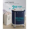 imageSONGMICS 502Gallon 190 L Laundry Basket with Wheels Rolling Round HeavyDuty Laundry Hamper Cart with Steel Frame and Removable Bag 2 Locking Wheels Cream White and Metallic Silver URLS01MZCharcoal Blue  Metallic Silver