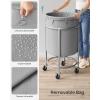 imageSONGMICS 502Gallon 190 L Laundry Basket with Wheels Rolling Round HeavyDuty Laundry Hamper Cart with Steel Frame and Removable Bag 2 Locking Wheels Cream White and Metallic Silver URLS01MZGray  Metallic Silver