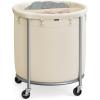 imageSONGMICS 502Gallon 190 L Laundry Basket with Wheels Rolling Round HeavyDuty Laundry Hamper Cart with Steel Frame and Removable Bag 2 Locking Wheels Cream White and Metallic Silver URLS01MZCream White  Metallic Silver