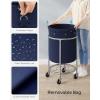 imageSONGMICS 502Gallon 190 L Laundry Basket with Wheels Rolling Round HeavyDuty Laundry Hamper Cart with Steel Frame and Removable Bag 2 Locking Wheels Cream White and Metallic Silver URLS01MZCharcoal Blue  Metallic Silver