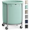 imageSONGMICS 502Gallon 190 L Laundry Basket with Wheels Rolling Round HeavyDuty Laundry Hamper Cart with Steel Frame and Removable Bag 2 Locking Wheels Cream White and Metallic Silver URLS01MZMint Green  Metallic Silver