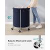 imageSONGMICS 502Gallon 190 L Laundry Basket with Wheels Rolling Round HeavyDuty Laundry Hamper Cart with Steel Frame and Removable Bag 2 Locking Wheels Cream White and Metallic Silver URLS01MZCharcoal Blue  Metallic Silver
