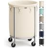 imageSONGMICS 502Gallon 190 L Laundry Basket with Wheels Rolling Round HeavyDuty Laundry Hamper Cart with Steel Frame and Removable Bag 2 Locking Wheels Cream White and Metallic Silver URLS01MZCream White  Metallic Silver