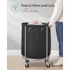 imageSONGMICS 502Gallon 190 L Laundry Basket with Wheels Rolling Round HeavyDuty Laundry Hamper Cart with Steel Frame and Removable Bag 2 Locking Wheels Cream White and Metallic Silver URLS01MZInk Black  Metallic Silver