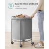 imageSONGMICS 502Gallon 190 L Laundry Basket with Wheels Rolling Round HeavyDuty Laundry Hamper Cart with Steel Frame and Removable Bag 2 Locking Wheels Cream White and Metallic Silver URLS01MZGray  Metallic Silver