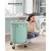 imageSONGMICS 502Gallon 190 L Laundry Basket with Wheels Rolling Round HeavyDuty Laundry Hamper Cart with Steel Frame and Removable Bag 2 Locking Wheels Cream White and Metallic Silver URLS01MZMint Green  Metallic Silver