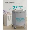 imageSONGMICS 502Gallon 190 L Laundry Basket with Wheels Rolling Round HeavyDuty Laundry Hamper Cart with Steel Frame and Removable Bag 2 Locking Wheels Cream White and Metallic Silver URLS01MZGray  Metallic Silver