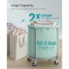 imageSONGMICS 502Gallon 190 L Laundry Basket with Wheels Rolling Round HeavyDuty Laundry Hamper Cart with Steel Frame and Removable Bag 2 Locking Wheels Cream White and Metallic Silver URLS01MZMint Green  Metallic Silver