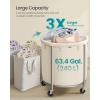 imageSONGMICS 502Gallon 190 L Laundry Basket with Wheels Rolling Round HeavyDuty Laundry Hamper Cart with Steel Frame and Removable Bag 2 Locking Wheels Cream White and Metallic Silver URLS01MZCream White  Metallic Silver