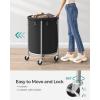 imageSONGMICS 502Gallon 190 L Laundry Basket with Wheels Rolling Round HeavyDuty Laundry Hamper Cart with Steel Frame and Removable Bag 2 Locking Wheels Cream White and Metallic Silver URLS01MZInk Black  Metallic Silver