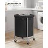 imageSONGMICS 502Gallon 190 L Laundry Basket with Wheels Rolling Round HeavyDuty Laundry Hamper Cart with Steel Frame and Removable Bag 2 Locking Wheels Cream White and Metallic Silver URLS01MZInk Black  Metallic Silver