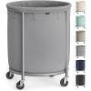 imageSONGMICS 502Gallon 190 L Laundry Basket with Wheels Rolling Round HeavyDuty Laundry Hamper Cart with Steel Frame and Removable Bag 2 Locking Wheels Cream White and Metallic Silver URLS01MZGray  Metallic Silver