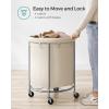 imageSONGMICS 502Gallon 190 L Laundry Basket with Wheels Rolling Round HeavyDuty Laundry Hamper Cart with Steel Frame and Removable Bag 2 Locking Wheels Cream White and Metallic Silver URLS01MZCream White  Metallic Silver