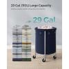 imageSONGMICS 502Gallon 190 L Laundry Basket with Wheels Rolling Round HeavyDuty Laundry Hamper Cart with Steel Frame and Removable Bag 2 Locking Wheels Cream White and Metallic Silver URLS01MZCharcoal Blue  Metallic Silver