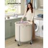 imageSONGMICS 502Gallon 190 L Laundry Basket with Wheels Rolling Round HeavyDuty Laundry Hamper Cart with Steel Frame and Removable Bag 2 Locking Wheels Cream White and Metallic Silver URLS01MZCream White  Metallic Silver