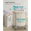 imageSONGMICS 502Gallon 190 L Laundry Basket with Wheels Rolling Round HeavyDuty Laundry Hamper Cart with Steel Frame and Removable Bag 2 Locking Wheels Cream White and Metallic Silver URLS01MZCream White  Metallic Silver