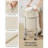 imageSONGMICS 502Gallon 190 L Laundry Basket with Wheels Rolling Round HeavyDuty Laundry Hamper Cart with Steel Frame and Removable Bag 2 Locking Wheels Cream White and Metallic Silver URLS01MZCream White  Metallic Silver