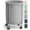 imageSONGMICS 502Gallon 190 L Laundry Basket with Wheels Rolling Round HeavyDuty Laundry Hamper Cart with Steel Frame and Removable Bag 2 Locking Wheels Cream White and Metallic Silver URLS01MZGray  Metallic Silver