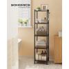 imageSONGMICS 5Tier Bathroom Shelf Storage Rack for Small Space with 5 PP Shelf Liners Removable Hook Extendable Design Ink Black and Rustic Brown ULGR023B02Ink Black  Rustic Brown