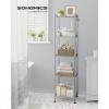 imageSONGMICS 5Tier Bathroom Shelf Storage Rack for Small Space with 5 PP Shelf Liners Removable Hook Extendable Design Ink Black and Rustic Brown ULGR023B02Silver  Translucent