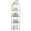 imageSONGMICS 5Tier Bathroom Shelf Storage Rack for Small Space with 5 PP Shelf Liners Removable Hook Extendable Design Ink Black and Rustic Brown ULGR023B02Silver  Translucent