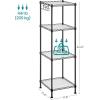 imageSONGMICS 5Tier Bathroom Shelf Storage Rack for Small Space with 5 PP Shelf Liners Removable Hook Extendable Design Ink Black and Rustic Brown ULGR023B02Ink Black  Translucent