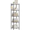 imageSONGMICS 5Tier Bathroom Shelf Storage Rack for Small Space with 5 PP Shelf Liners Removable Hook Extendable Design Ink Black and Rustic Brown ULGR023B02Ink Black  Translucent