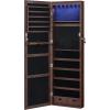 imageSONGMICS 6 LEDs Mirror Jewelry Cabinet 472Inch Tall Lockable Wall or Door Mounted Jewelry Armoire Organizer with Mirror 2 Drawers 39 x 146 x 472 Inches White UJJC93WBrown