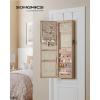 imageSONGMICS 6 LEDs Mirror Jewelry Cabinet 472Inch Tall Lockable Wall or Door Mounted Jewelry Armoire Organizer with Mirror 2 Drawers 39 x 146 x 472 Inches White UJJC93WToasted Oak Color