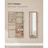 imageSONGMICS 6 LEDs Mirror Jewelry Cabinet 472Inch Tall Lockable Wall or Door Mounted Jewelry Armoire Organizer with Mirror 2 Drawers 39 x 146 x 472 Inches White UJJC93WToasted Oak Color