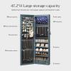 imageSONGMICS 6 LEDs Mirror Jewelry Cabinet 472Inch Tall Lockable Wall or Door Mounted Jewelry Armoire Organizer with Mirror 2 Drawers 39 x 146 x 472 Inches White UJJC93WRustic Blue