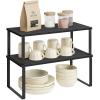 imageSONGMICS Cabinet Organizer Shelf Set of 2 Kitchen Counter Shelves Kitchen Storage Spice Rack Stackable Expandable Metal and Engineered Wood Ink Black and Natural Beige UKCS02NBInk Black  Charcoal Black