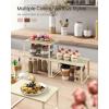 imageSONGMICS Cabinet Organizer Shelf Set of 2 Kitchen Counter Shelves Kitchen Storage Spice Rack Stackable Expandable Metal and Engineered Wood Ink Black and Natural Beige UKCS02NBTravertine Beige  Cream White