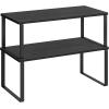 imageSONGMICS Cabinet Organizer Shelf Set of 2 Kitchen Counter Shelves Kitchen Storage Spice Rack Stackable Expandable Metal and Engineered Wood Ink Black and Natural Beige UKCS02NBInk Black  Charcoal Black