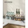 imageSONGMICS Cabinet Organizer Shelf Set of 2 Kitchen Counter Shelves Kitchen Storage Spice Rack Stackable Expandable Metal and Engineered Wood Ink Black and Natural Beige UKCS02NBInk Black  Heather Greige