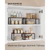 imageSONGMICS Cabinet Organizer Shelf Set of 2 Kitchen Counter Shelves Kitchen Storage Spice Rack Stackable Expandable Metal and Engineered Wood Ink Black and Natural Beige UKCS02NBNatural Walnut  Matte Black