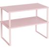 imageSONGMICS Cabinet Organizer Shelf Set of 2 Kitchen Counter Shelves Kitchen Storage Spice Rack Stackable Expandable Metal and Engineered Wood Ink Black and Natural Beige UKCS02NBJelly Pink