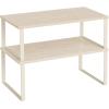 imageSONGMICS Cabinet Organizer Shelf Set of 2 Kitchen Counter Shelves Kitchen Storage Spice Rack Stackable Expandable Metal and Engineered Wood Ink Black and Natural Beige UKCS02NBTravertine Beige  Cream White