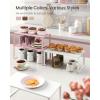 imageSONGMICS Cabinet Organizer Shelf Set of 2 Kitchen Counter Shelves Kitchen Storage Spice Rack Stackable Expandable Metal and Engineered Wood Ink Black and Natural Beige UKCS02NBJelly Pink