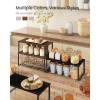 imageSONGMICS Cabinet Organizer Shelf Set of 2 Kitchen Counter Shelves Kitchen Storage Spice Rack Stackable Expandable Metal and Engineered Wood Ink Black and Natural Beige UKCS02NBNatural Walnut  Matte Black